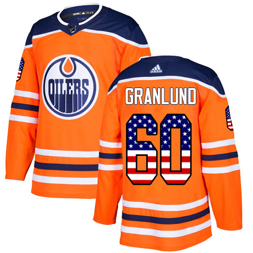 Adidas Edmonton Oilers 60 Markus Granlund Orange Home Authentic USA Flag Stitched Youth NHL Jersey
